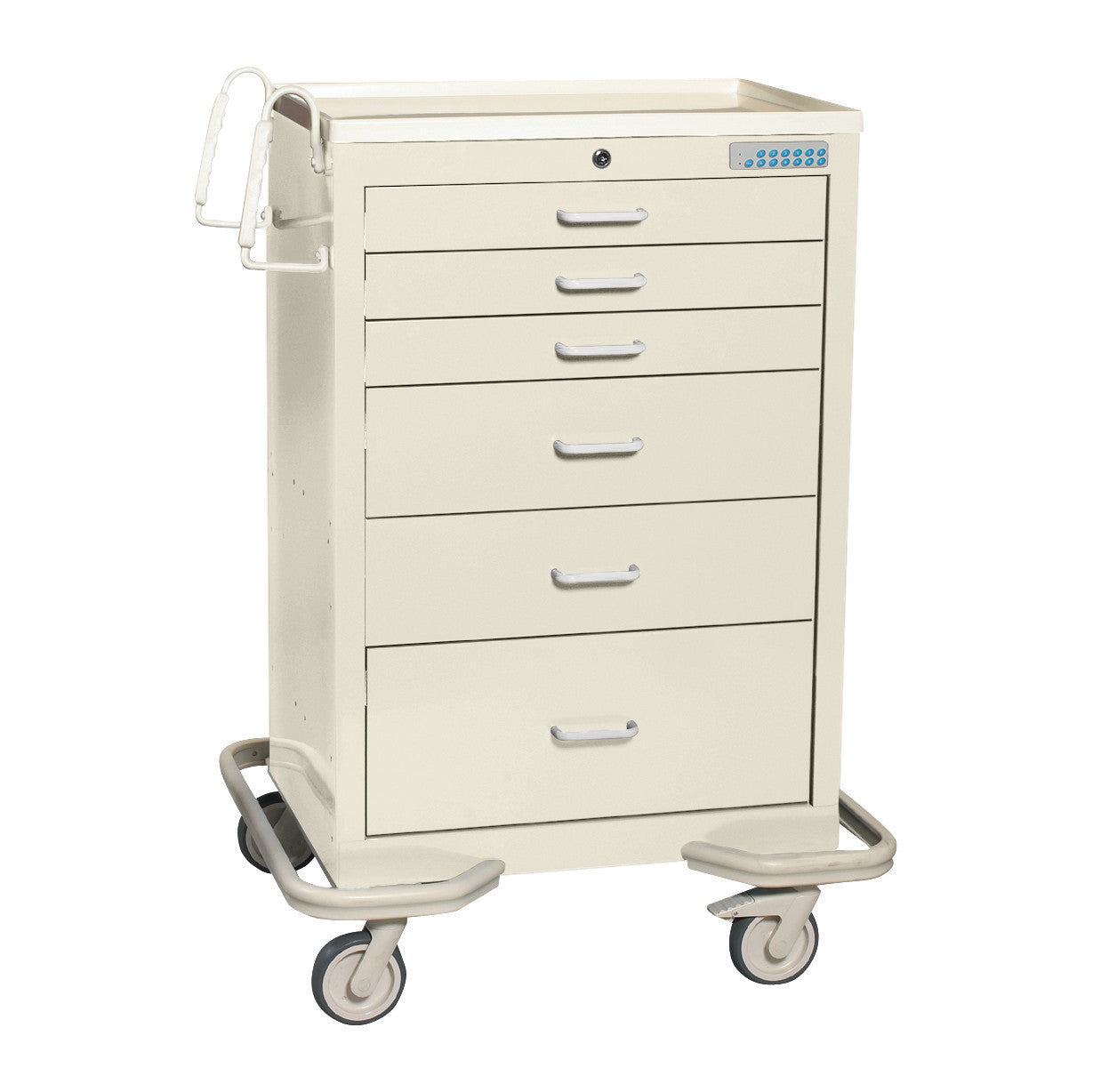 AliMed Standard Series 6-Drawer Anesthesia/Procedure Cart with Electronic Lock, 30" Drawer Space, featuring six drawers and swivel casters.