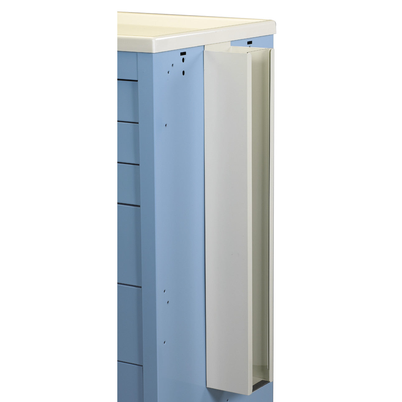 AliMed Cart Accessory: Catheter Holder for Select/Standard/Wide Series Medical Carts attached to the side of a blue cart.