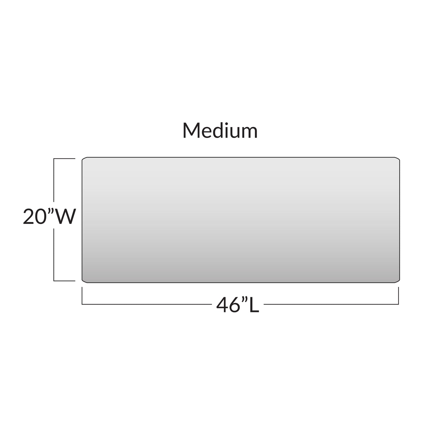 Diagram of the Action Surface Overlay in medium size, measuring 46 inches long by 20 inches wide.
