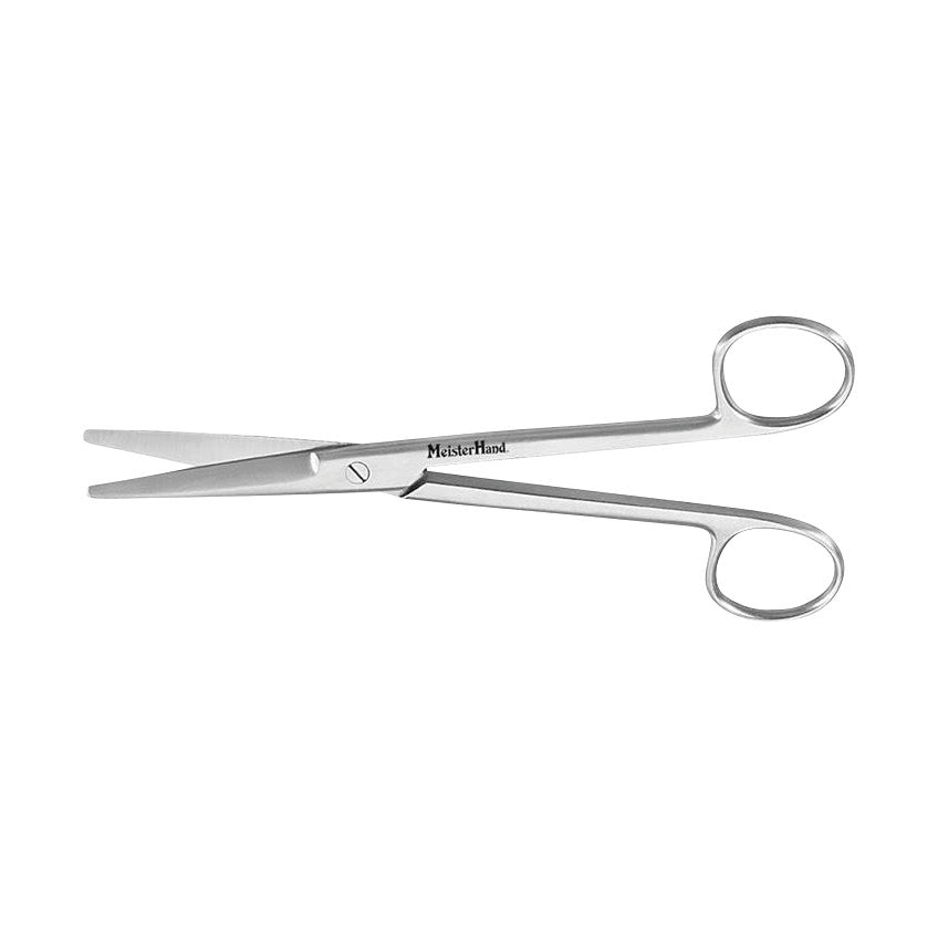 Miltex MeisterHand Mayo Dissecting Scissors with sharp, straight blades and metal finger loops are designed for surgical procedures.