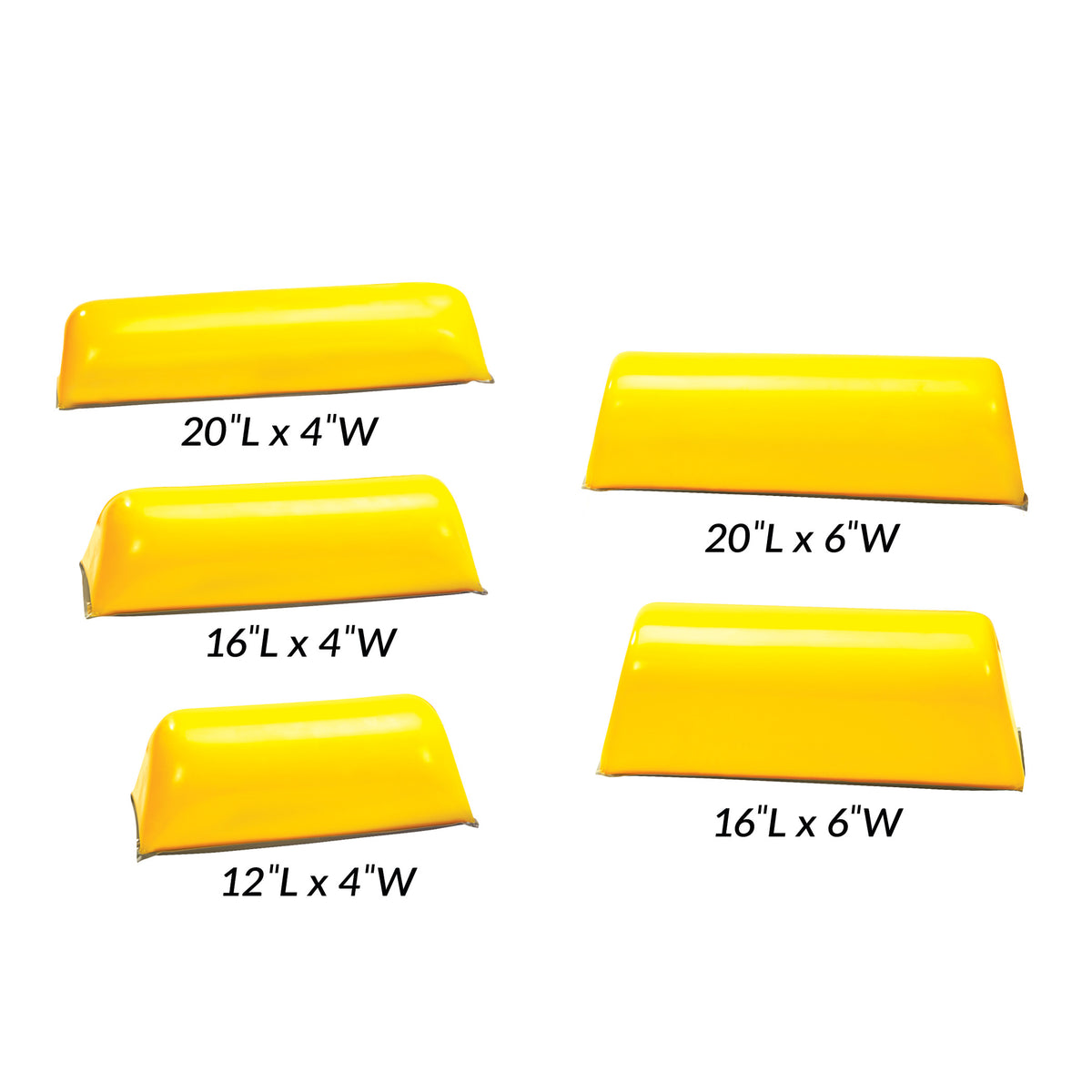Five yellow AliMed AliLite Chest Rolls in various sizes, measuring 12"x4"W, 16"x4"W, 20"x4"W, 16"x6"W, and 20"x6"W.