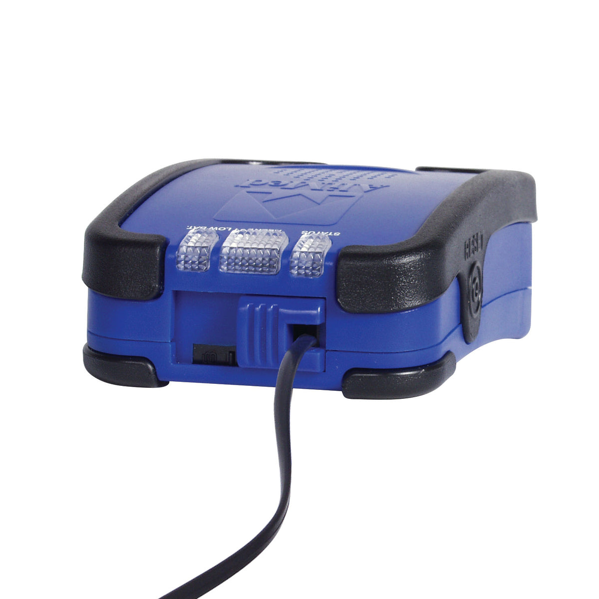 An AliMed IQ Sensor Alarm, a blue and black device with buttons and a cord for monitoring purposes.