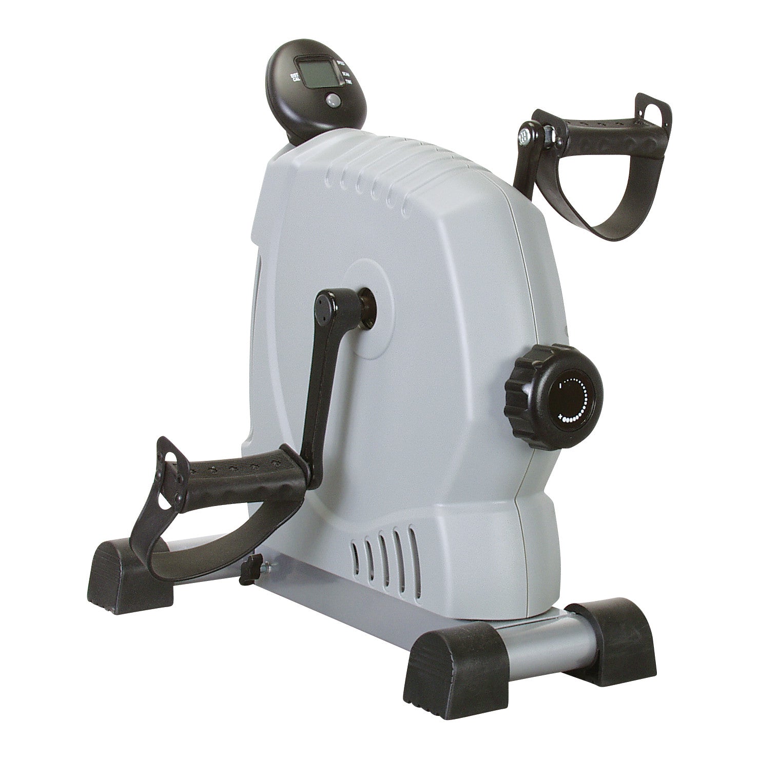 AliMed Magnetic Pedal Exerciser with an LCD display and adjustable resistance knob, featuring foot straps on pedals.