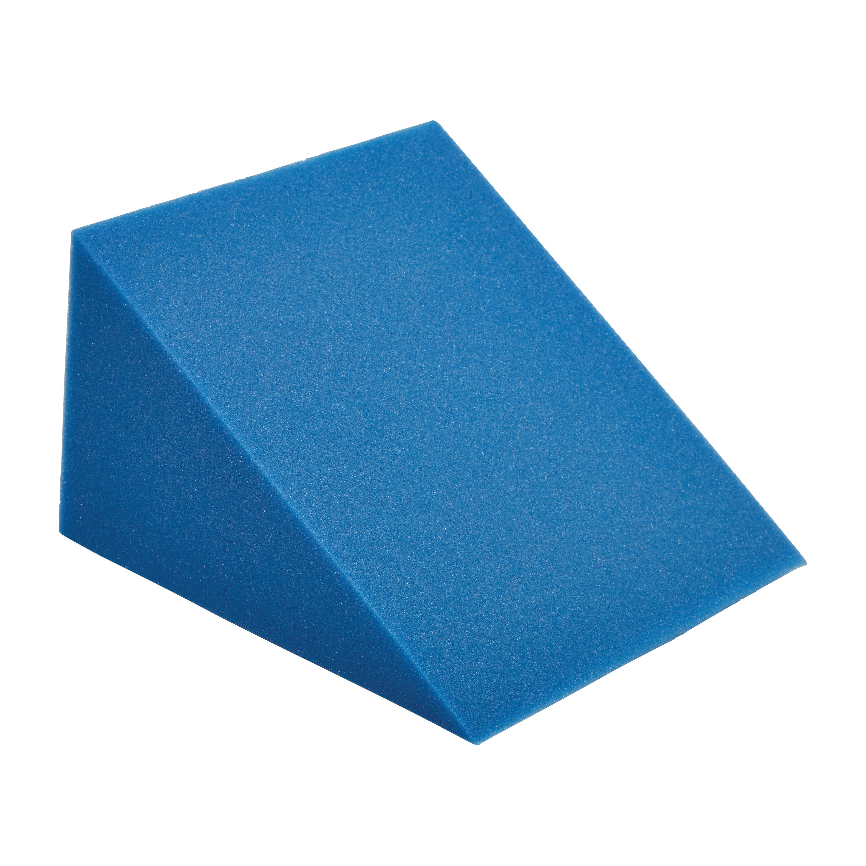 A blue AliMed Uncovered Polyfoam 31 Degree Medium Wedge Positioner with a triangular shape, used for support in medical settings.