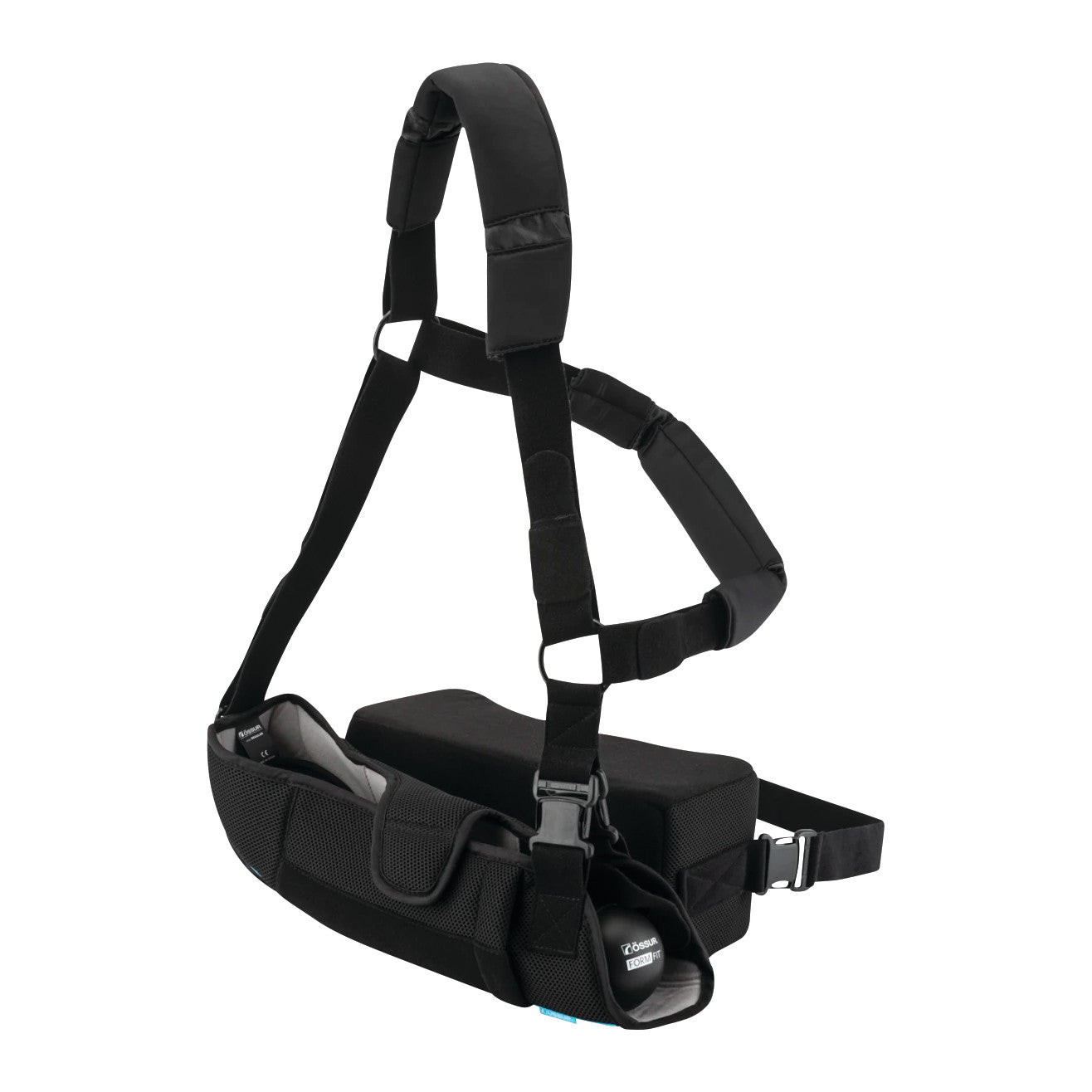 The External Rotation Pillow for Ossur Formfit Shoulder Brace is a black cushioned support accessory with adjustable straps.