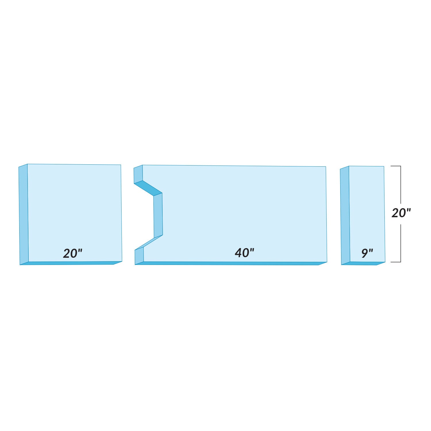 Image showing the AliMed Support Surface for AMSCO 1080/2080 Surgical Tables, consisting of three foam sections: 20", 40", and 9".