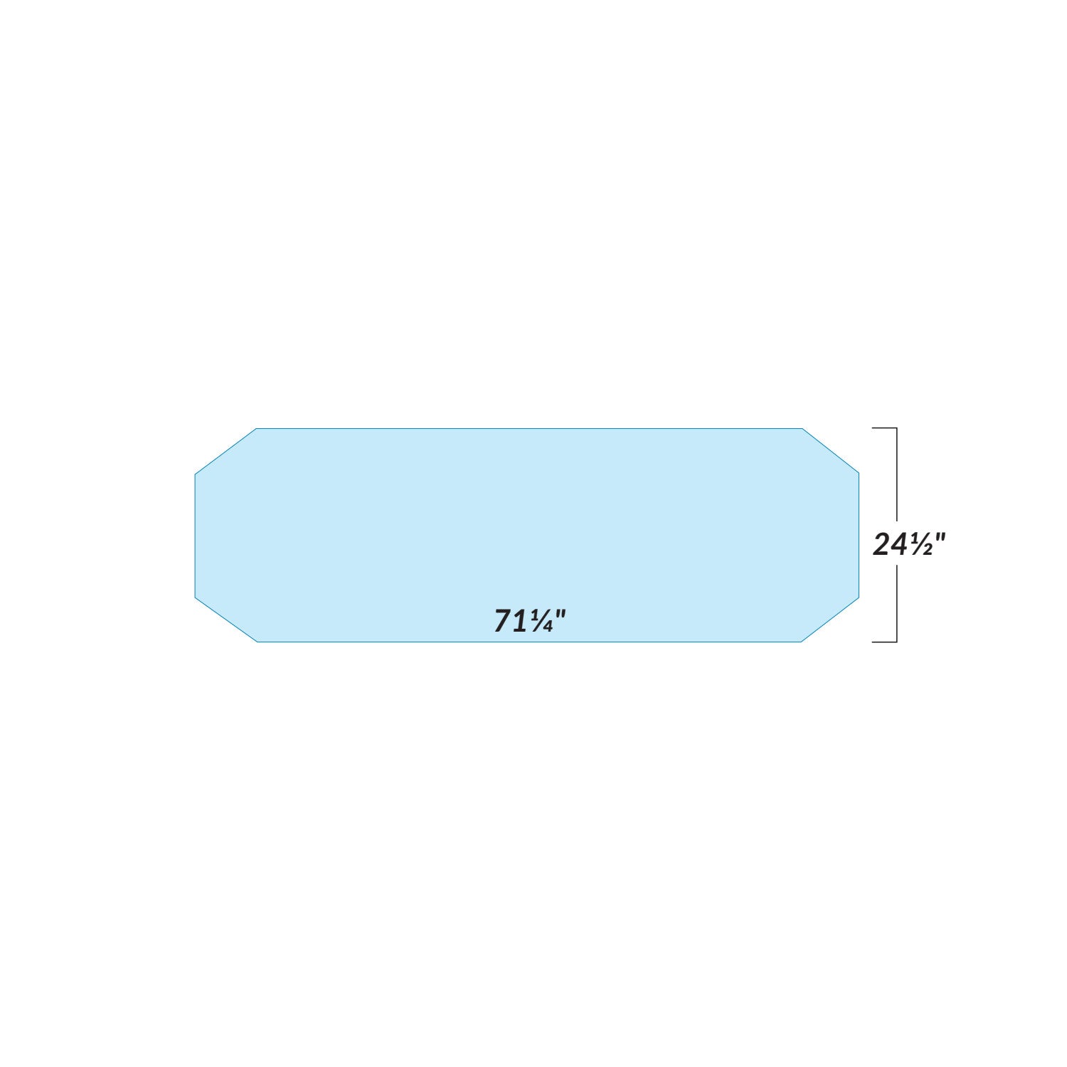Blue AliMed Support Surface for Midmark/OMI/Pedigo Stretchers, shaped with angled corners. Dimensions: 71 1/2' long, 24 1/2' wide.