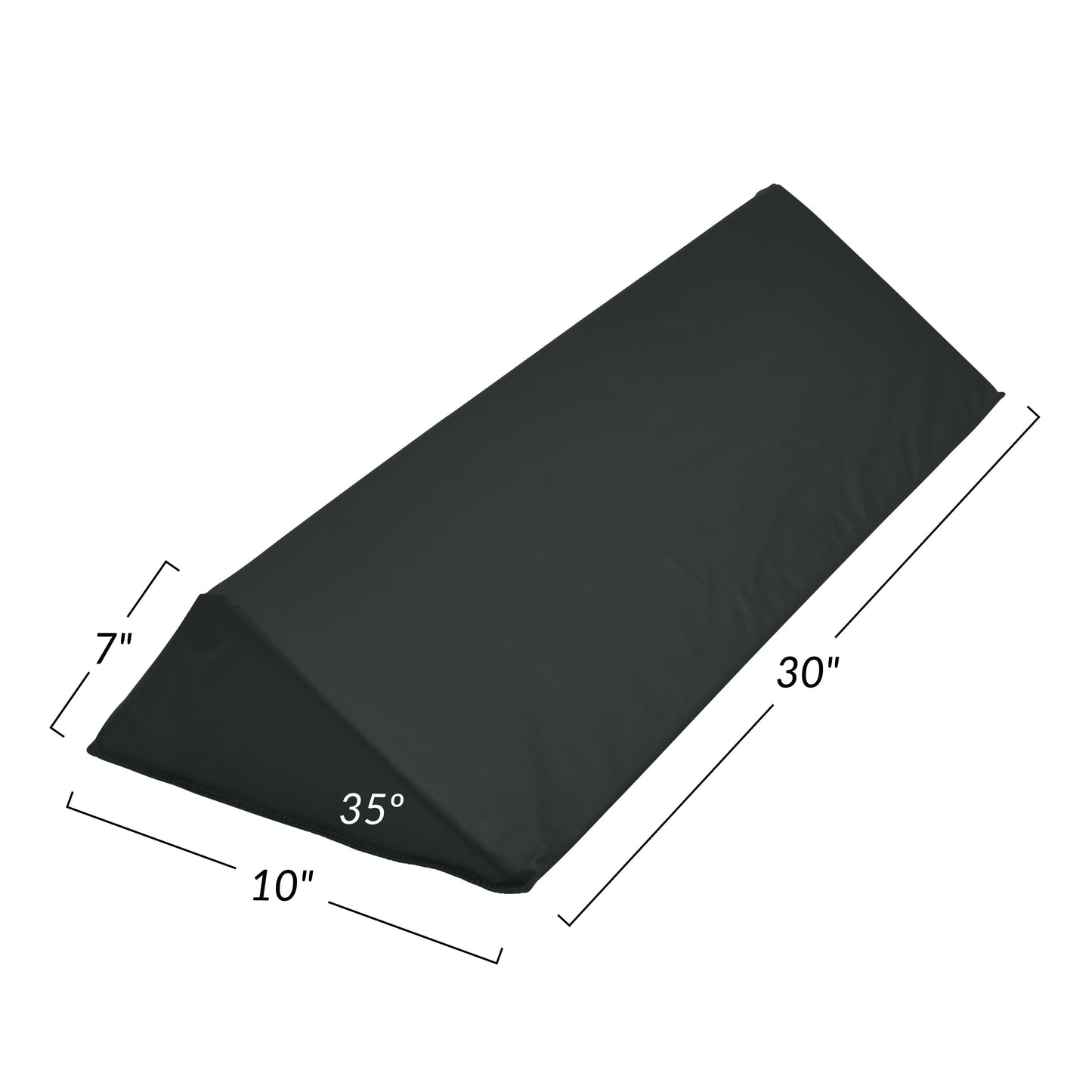 The AliMed Vinyl-Covered 35 Degree Large Wedge Positioner is a black foam wedge with dimensions: 30" x 10" x 7", angled at 35°.