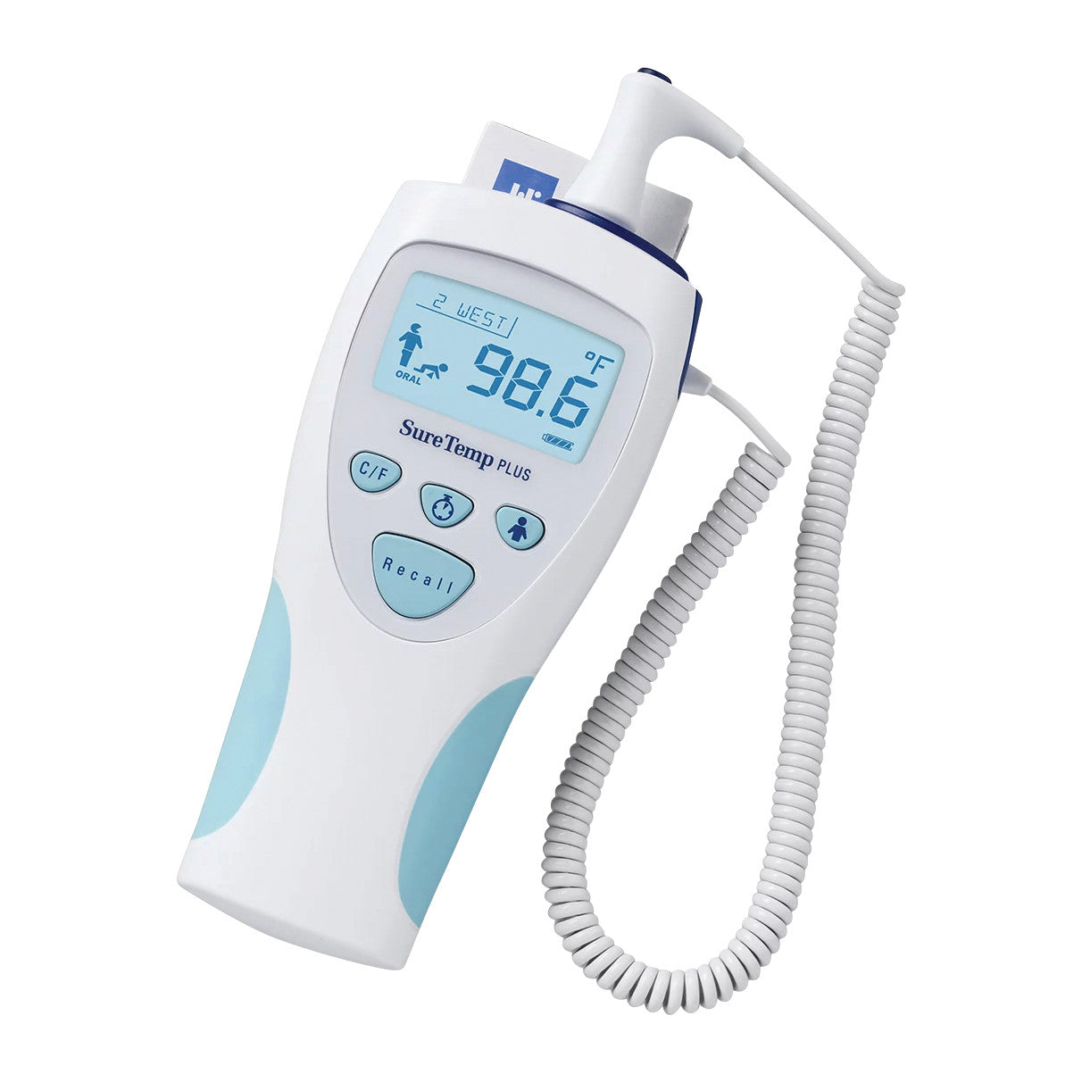 The Welch Allyn SureTemp Plus 692 Electronic Thermometer displays a temperature on its digital screen.