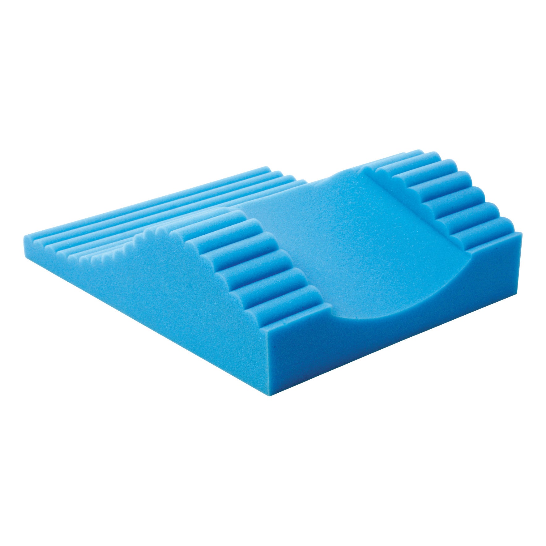 The PopitzPillow Supine Sniff Positioner is a blue foam wedge with ribbed sides and a contoured center for head and neck support.