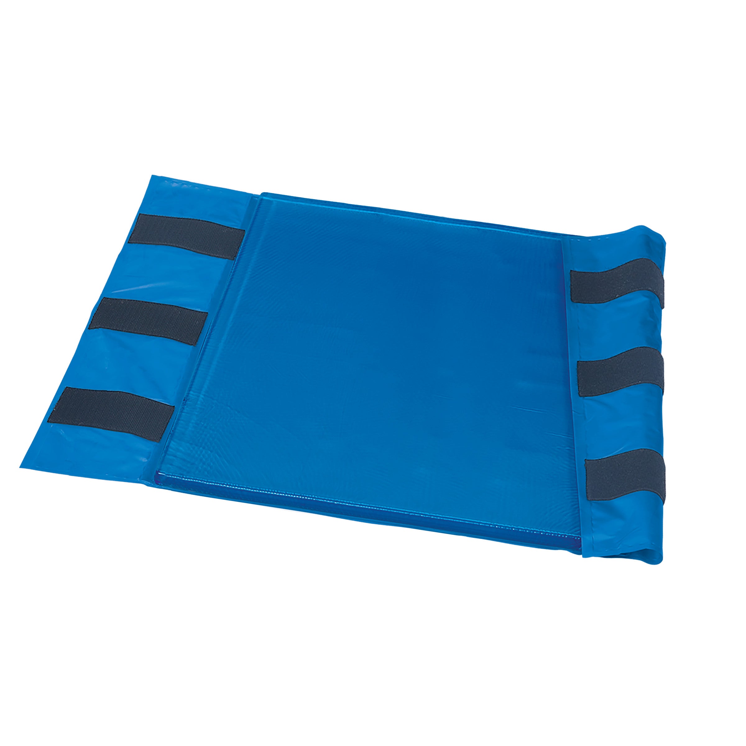 Blue cover with black straps, designed for the AliMed AliBlue Gel Chest Roll. The cover is flat, showing straps on each side.