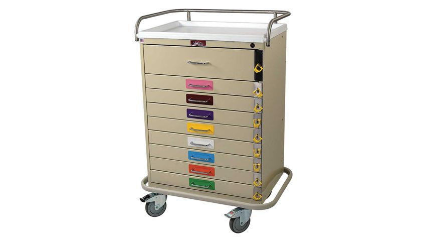 Harloff 9-Drawer Pediatric Emergency Cart, Color-coded