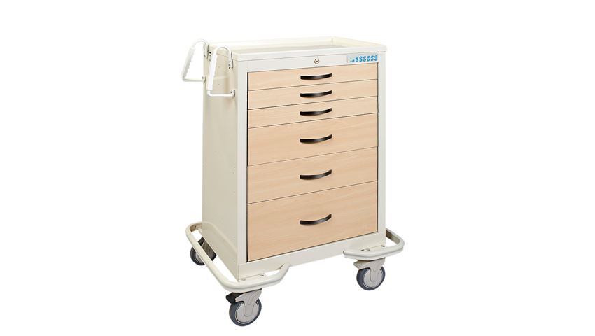AliMed® Standard Series 6-Drawer Wood-Look Cart, Electronic Lock