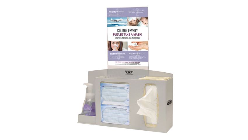 Bowman® Cover Your Cough Compliance Kit, Counter/Wall, Sanitizer Holder, Vert. Sign
