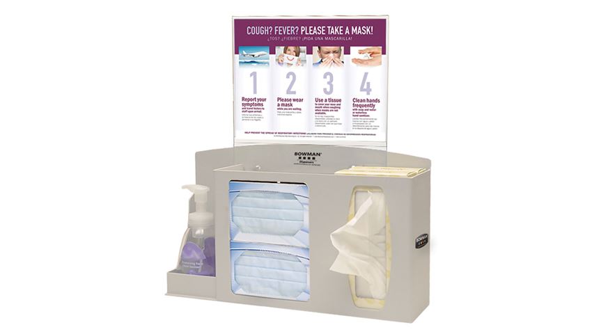 Bowman® Cover Your Cough Compliance Kit, Counter/Wall, Sanitizer Holder, Horiz. Sign