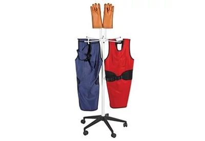 radiation protection garments on apron rack