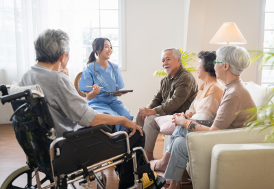 nurse talking with patients