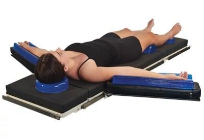 patient on operating table with aliblue positioners