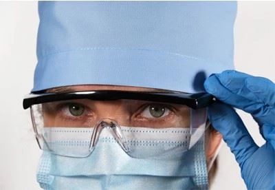 person wearing radiation protection glasses