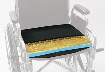 gel and foam wheelchair cushion on wheelchair