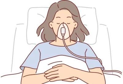graphic of patient in bed using oxygen mask