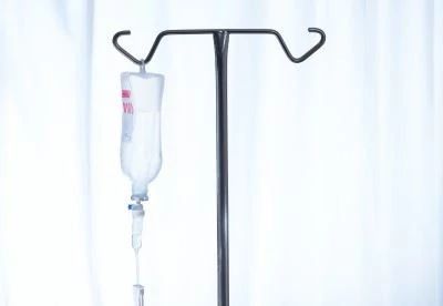 iv pole with fluid bag
