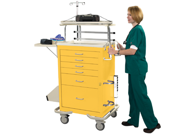 nurse moving medical cart