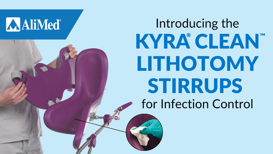 man showing the clean lithotomy stirrups