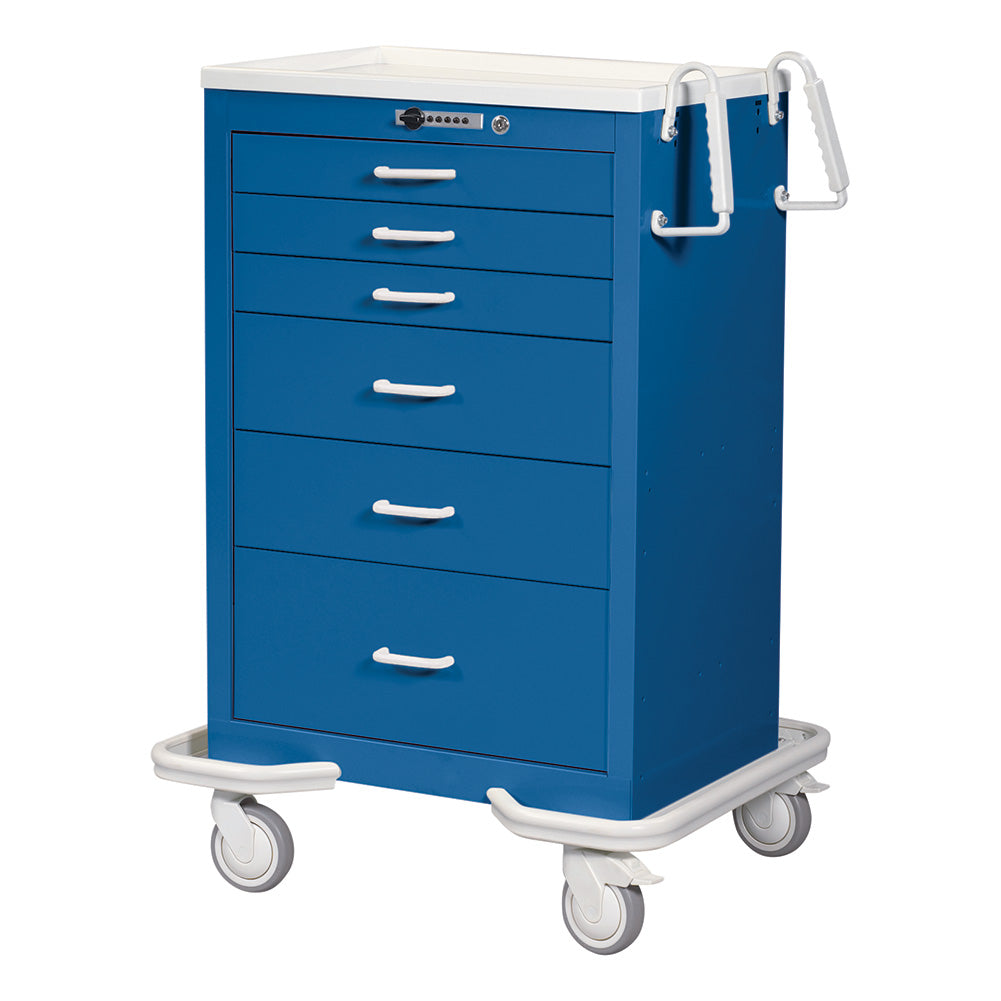 blue medical cart with 6 drawers
