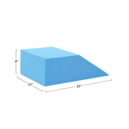 AliMed Uncovered Foam Bed Wedge in blue. Dimensions are 8' high, 15' wide, and 25' long, with a sloped design.