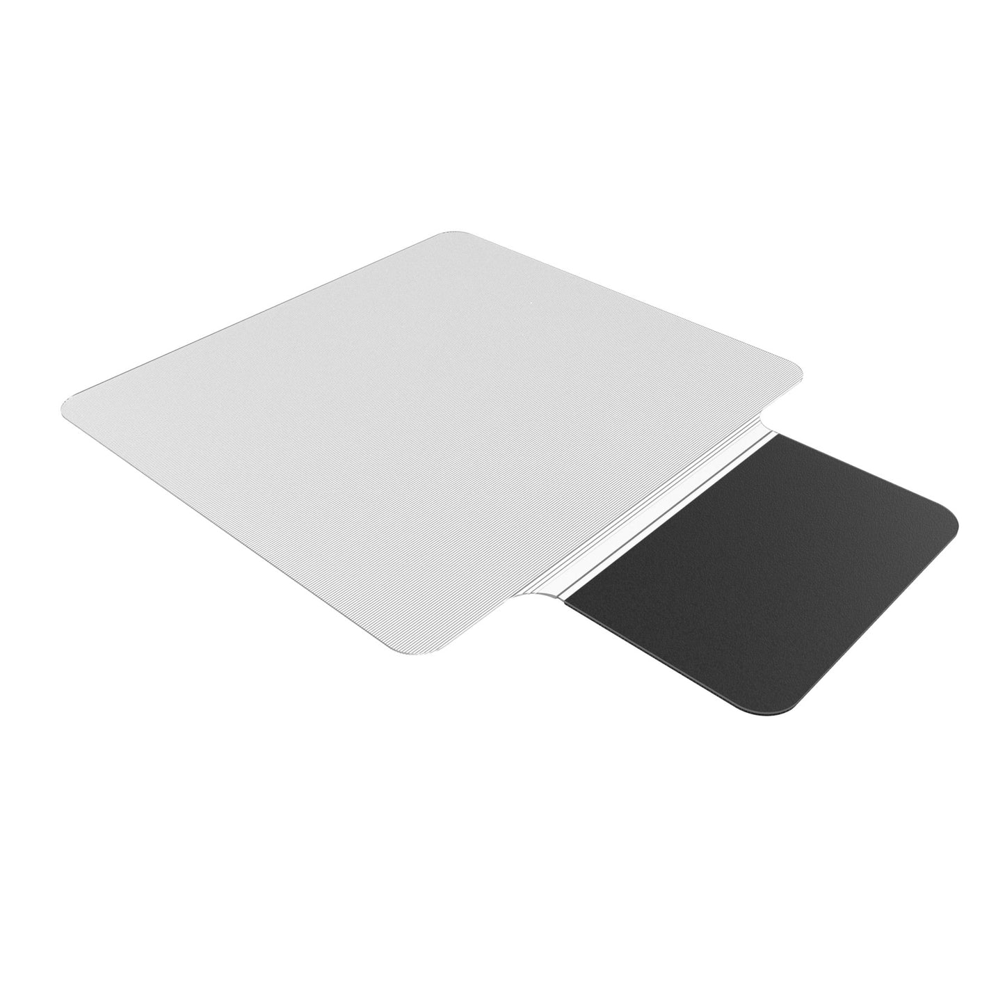 An Aleco Sit or Stand Mat, featuring a transparent, anti-fatigue surface with a black foldable edge mat for versatility.
