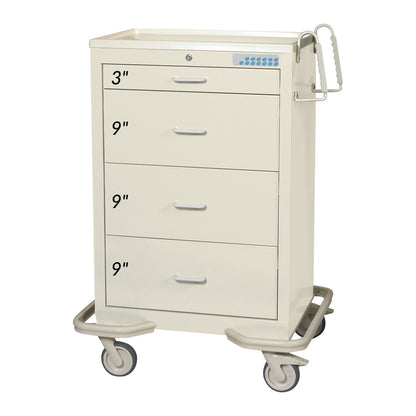 AliMed Standard Series 4-Drawer Isolation Cart with Electronic Lock. It has three large drawers, wheels, and a push handle.