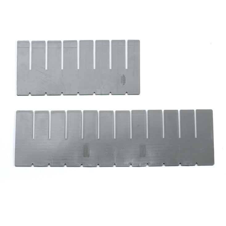 Two gray AliMed Drawer Tray Kit panels with slots are shown, designed for Select/Standard/Wide Series Medical Carts.