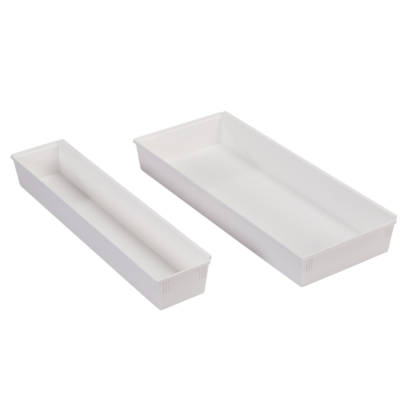 Two AliMed Cart Accessories: Non-Expandable Trays for Mini/Select/Standard/Wide Series Medical Carts, shown side by side.