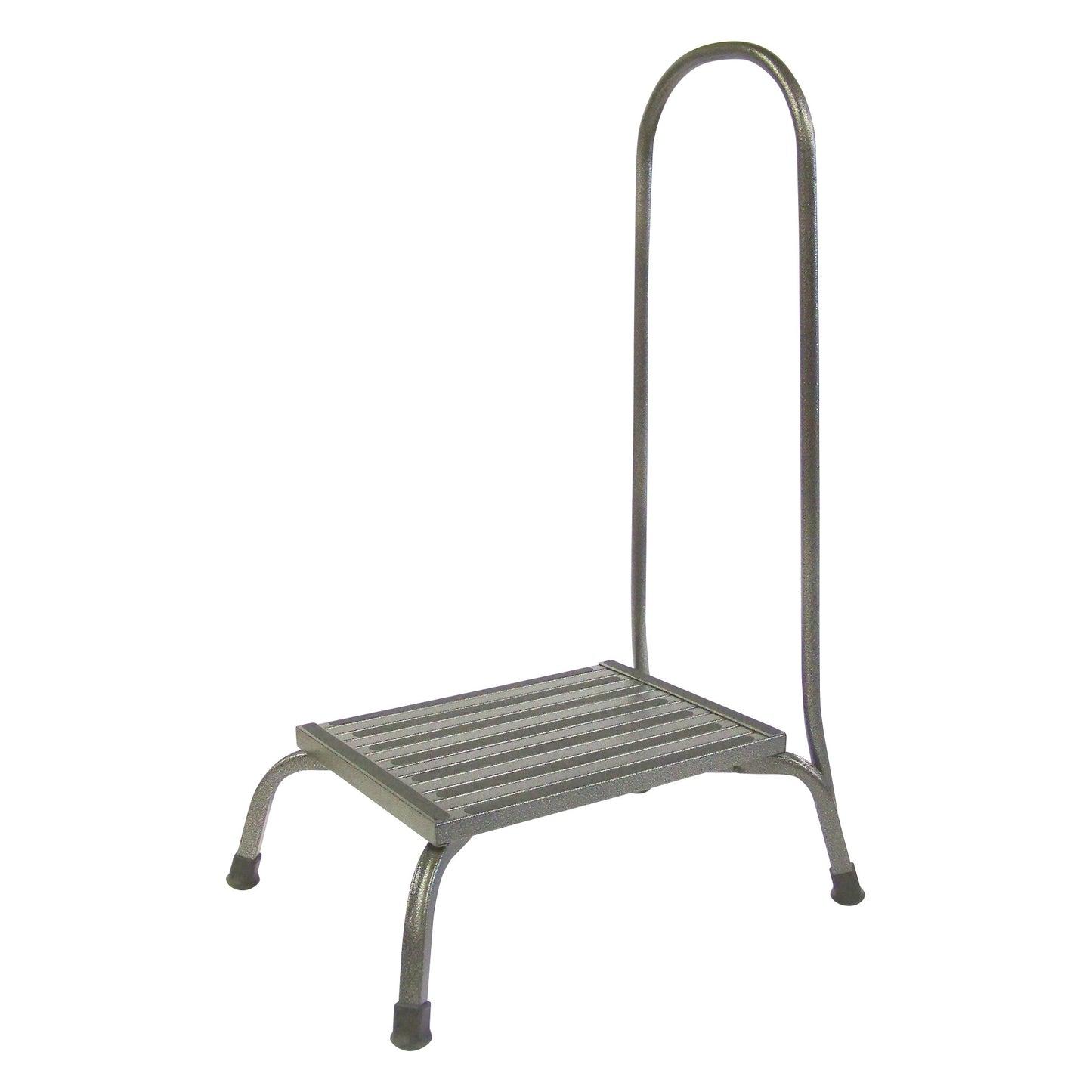 The Hausmann Bariatric XL Safe Step Footstool with Handrail features a sturdy platform with a safety rail on four rubber-tipped legs.