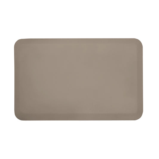 The image is of a GelPro NewLife EcoPro Anti-Fatigue Mat, shown in a solid, taupe color with rounded corners.