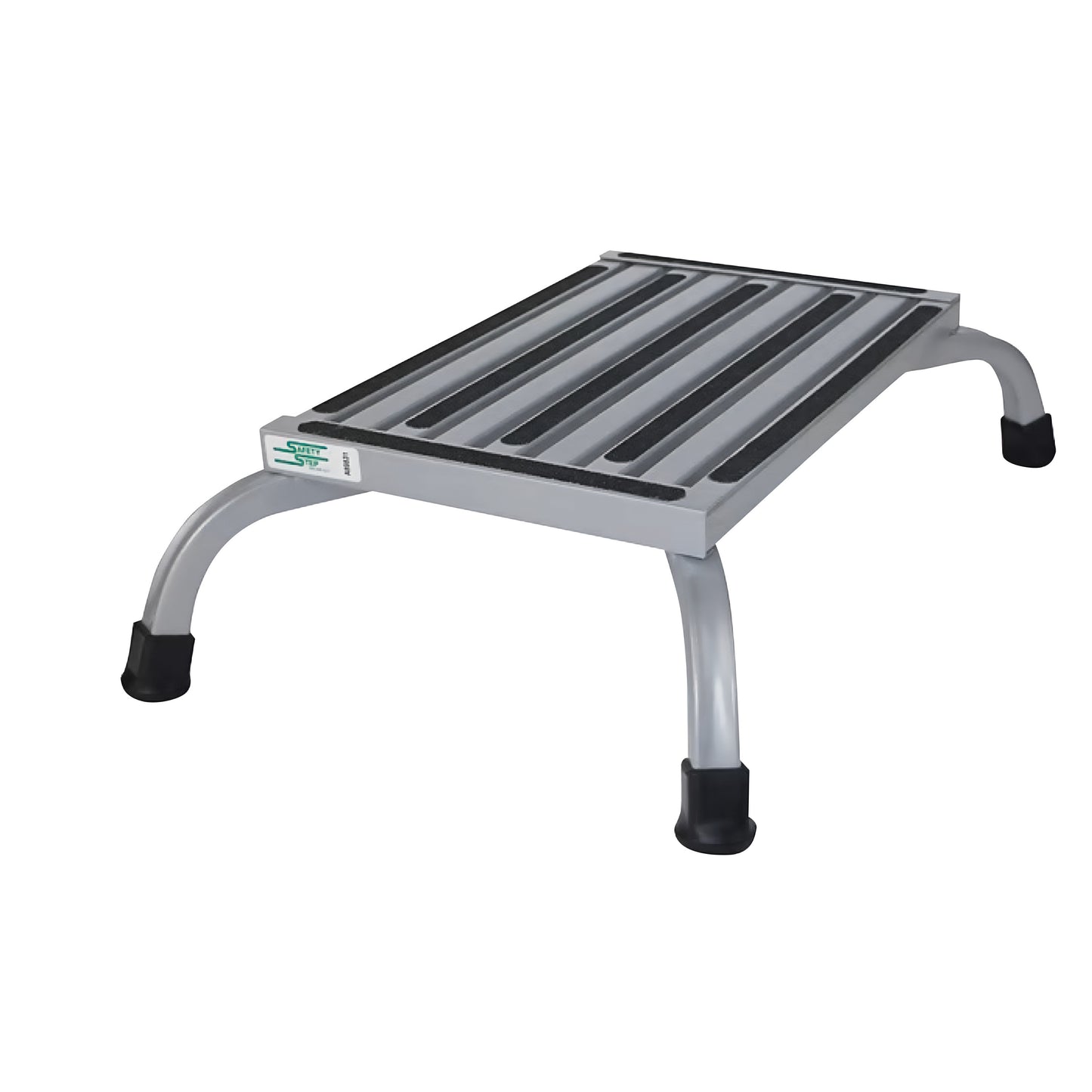The Safety Step Bariatric Step Stool features a sturdy metal frame with non-slip strips and rubber-tipped legs.