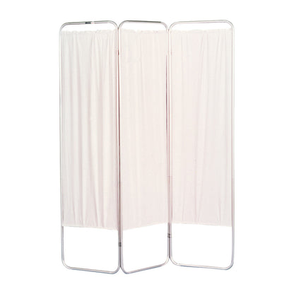 Brandt Nonmagnetic Folding Privacy Screen with three panels, featuring a white fabric held in a silver metal frame.
