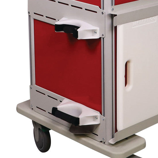 A medical cart featuring the Waterloo Healthcare Medical Cart Accessory: Oxygen Tank Mount.
