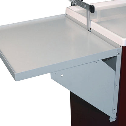 Collapsible side shelf for a Waterloo Healthcare Steel Medical Cart, shown in an open position attached to the cart.