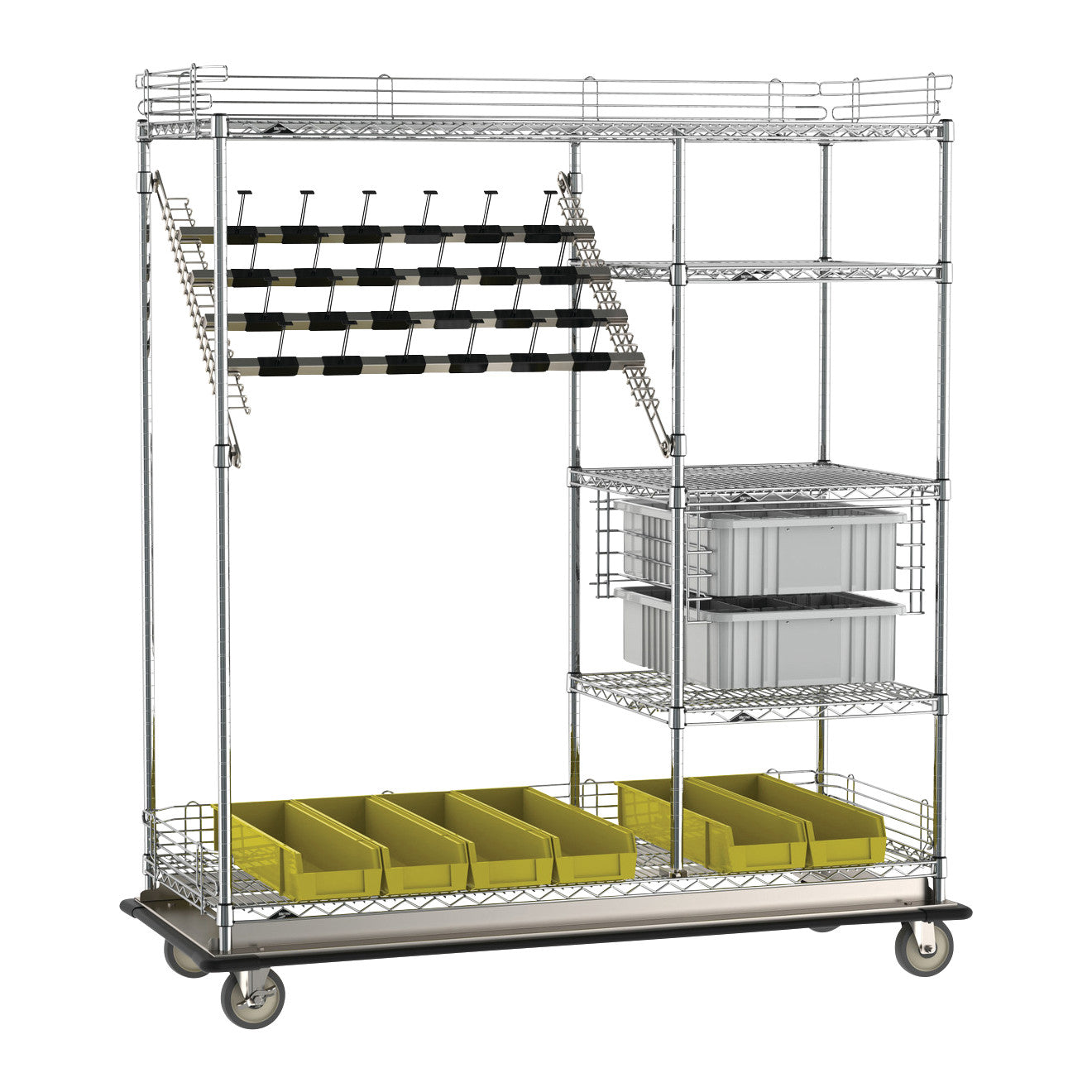 Metro Super Erecta Wire Catheter Procedure Cart, Combination Style with shelves, bins, hooks, and compartments on wheels.