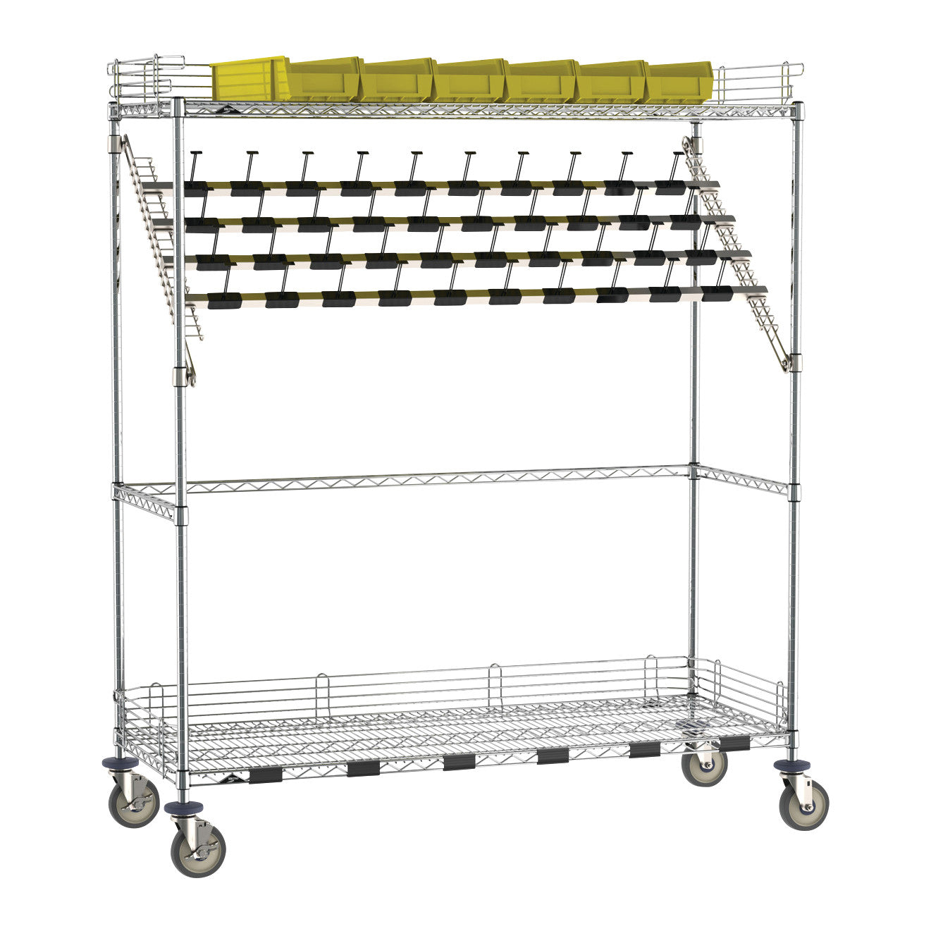 Metro Super Erecta Wire Catheter Procedure Cart, Bulk Storage Style with yellow bins and casters for medical supply organization.