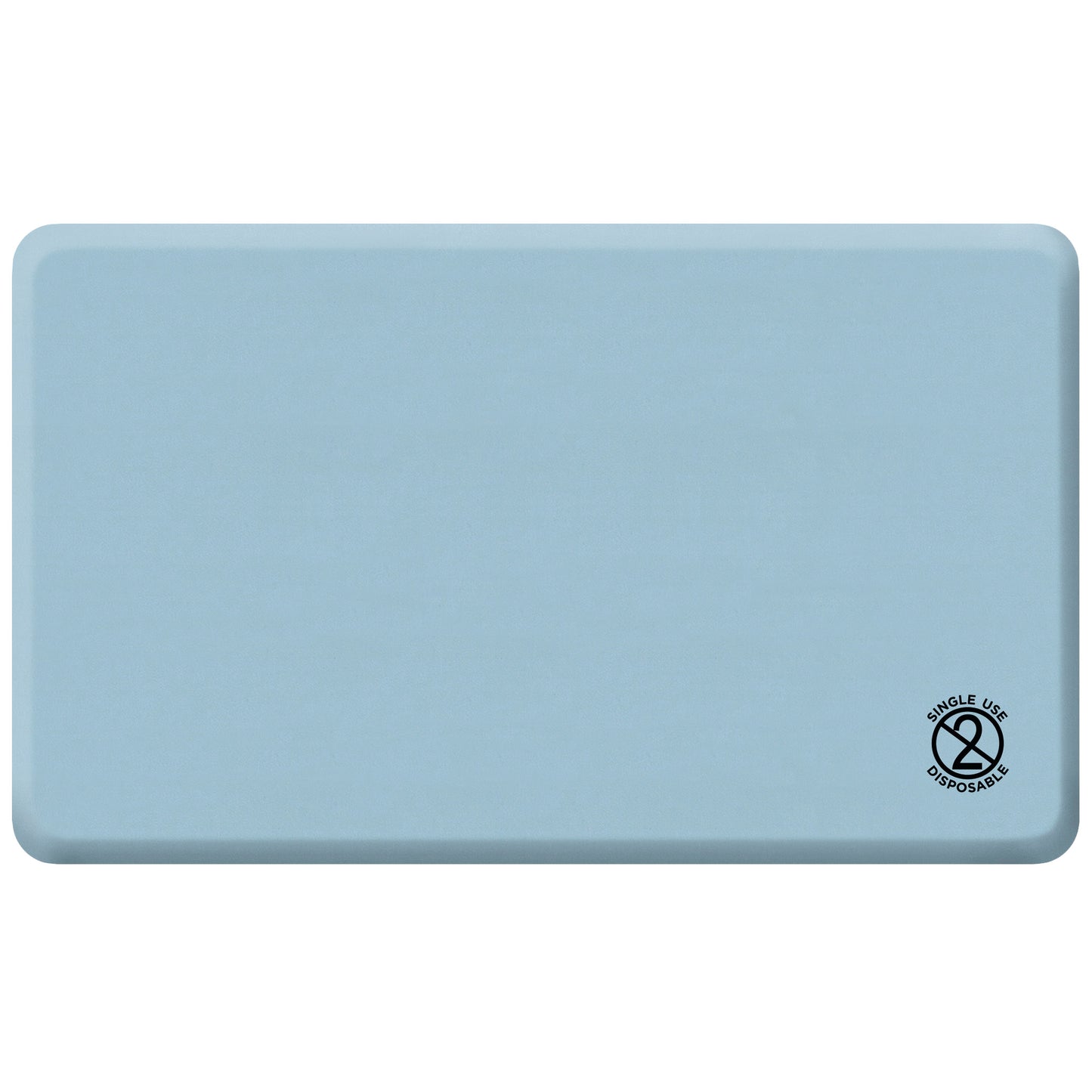 Light blue GelPro Disposable Surgical Comfort Floor Mat with rounded corners and a "Single Use Disposable" label.