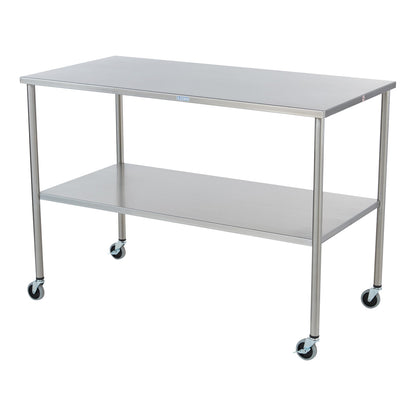 Blickman Howard Instrument Table with two shelves and four caster wheels, designed for medical or laboratory use.