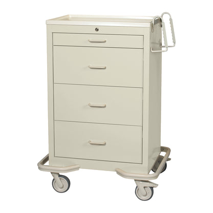 AliMed Standard Series 4-Drawer Isolation Cart with Key Lock features a beige finish, four drawers, swivel casters, and a side handle.