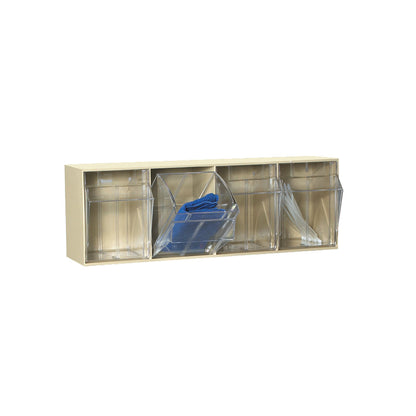 AliMed Cart Accessory: Tilt Bins for Select/Standard/Wide Series Medical Carts with clear compartments, one holding blue items.