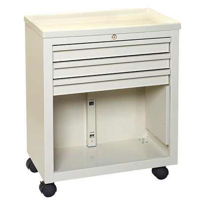 AliMed Economy Medical Cart with three drawers and an open storage area, featuring four caster wheels for mobility.