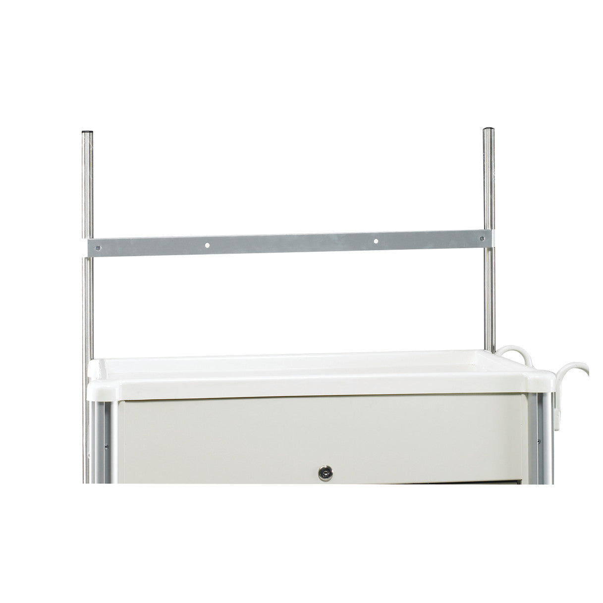 AliMed Cart Accessory: Trellis Bar for Select Series Medical Carts is a metal bar with vertical rods attached to a medical cart.