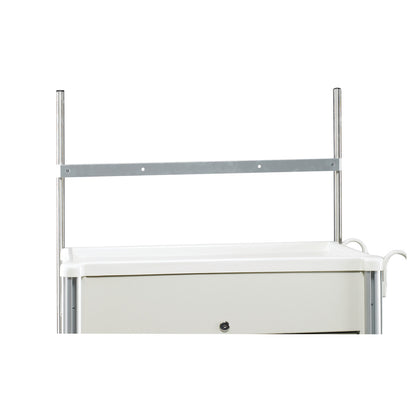 AliMed Cart Accessory: Trellis Bar for Select Series Medical Carts is a metal bar with vertical rods attached to a medical cart.
