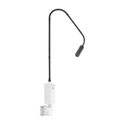Welch Allyn Green Series Exam Light IV, a wall-mounted exam light with a flexible, adjustable black neck and white base.